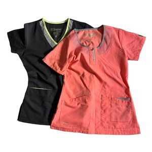 Women's GREY'S ANATOMY By Barco Active Scrub Top Lot Of 2 Size XS Coral Gray‎